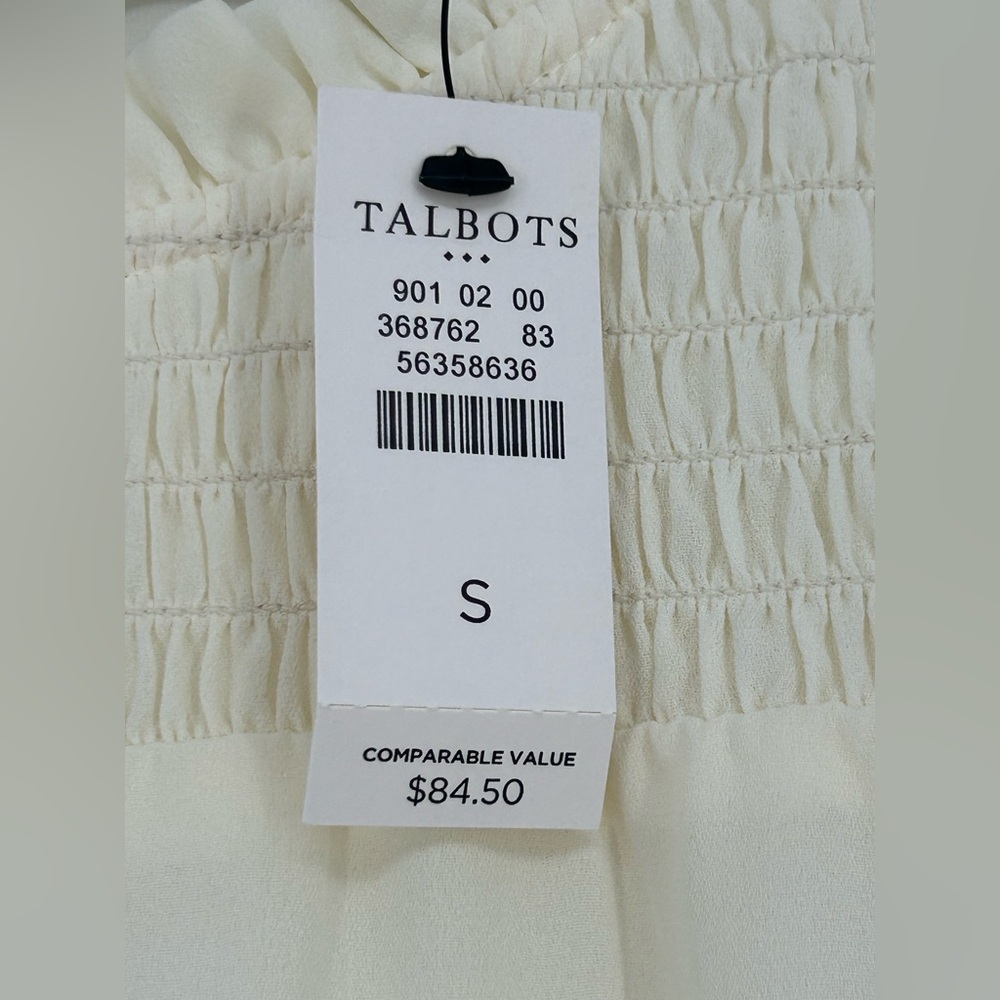 "NWT" Talbots Ivory Smocked Sheer Long Sleeve Blouse- Women's Small - Picture 4 of 10